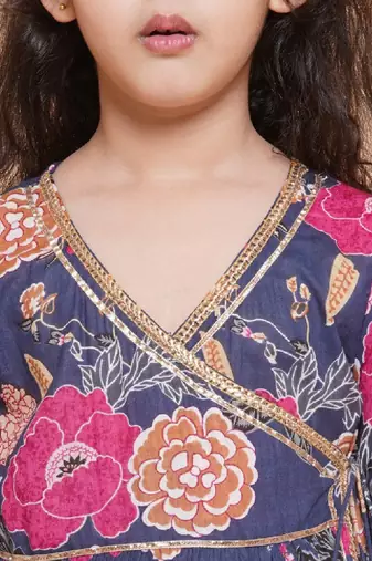 Floral printed angrakha gotta patti pure cotton kurta with sharara