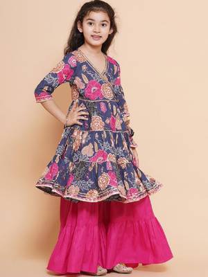 Floral printed angrakha gotta patti pure cotton kurta with sharara 3