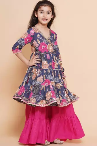 Floral printed angrakha gotta patti pure cotton kurta with sharara