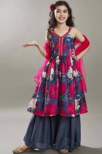 Girls floral printed regular kurta set and dupatta