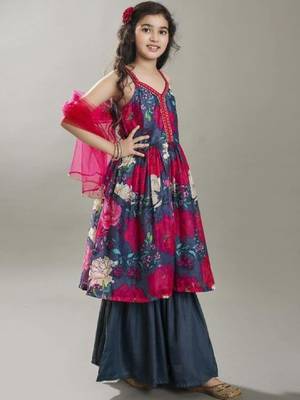 Girls floral printed regular kurta set and dupatta 2