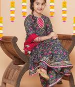 Girls floral printed angrakha gotta patti pure cotton kurta set