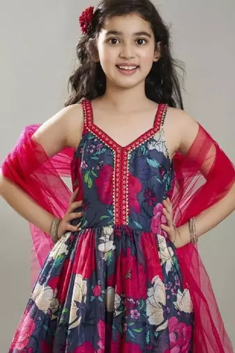 Girls floral printed regular kurta set and dupatta
