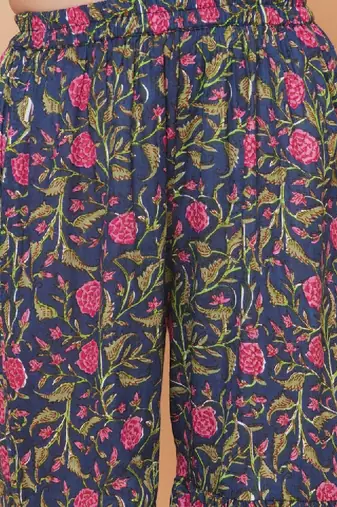 Girls floral printed angrakha gotta patti pure cotton kurta set
