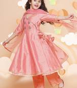 Girls embroidered angrakha gotta patti kurta with trousers & dupatta