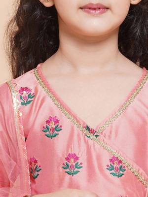 Girls embroidered angrakha gotta patti kurta with trousers & dupatta 2