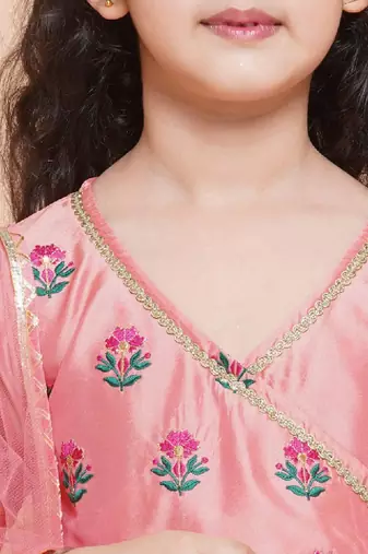Girls embroidered angrakha gotta patti kurta with trousers & dupatta