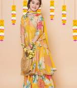 Girls floral printed angrakha anarkali kurta & sharara with dupatta
