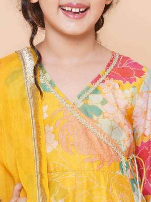 Girls floral printed angrakha anarkali kurta & sharara with dupatta 2