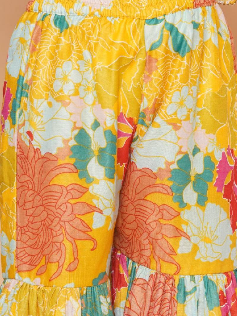 Girls floral printed angrakha anarkali kurta & sharara with dupatta