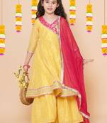 Girls ethnic motifs woven design anarkali kurta & sharara with dupatta
