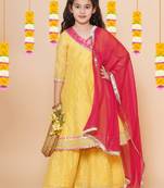Girls yellow angrakha gotta patti kurta with sharara & with dupatta