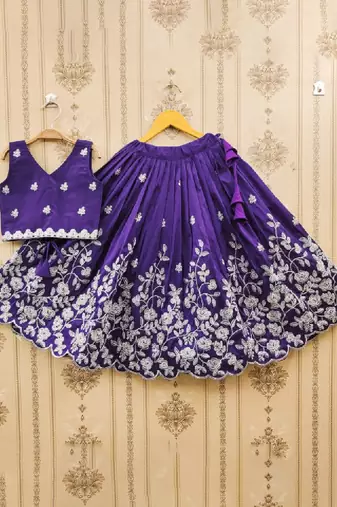Girls embroidered zari work silk ready to wear lehenga & blouse