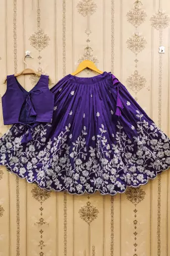 Girls embroidered zari work silk ready to wear lehenga & blouse