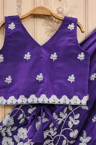 Girls embroidered zari work silk ready to wear lehenga & blouse
