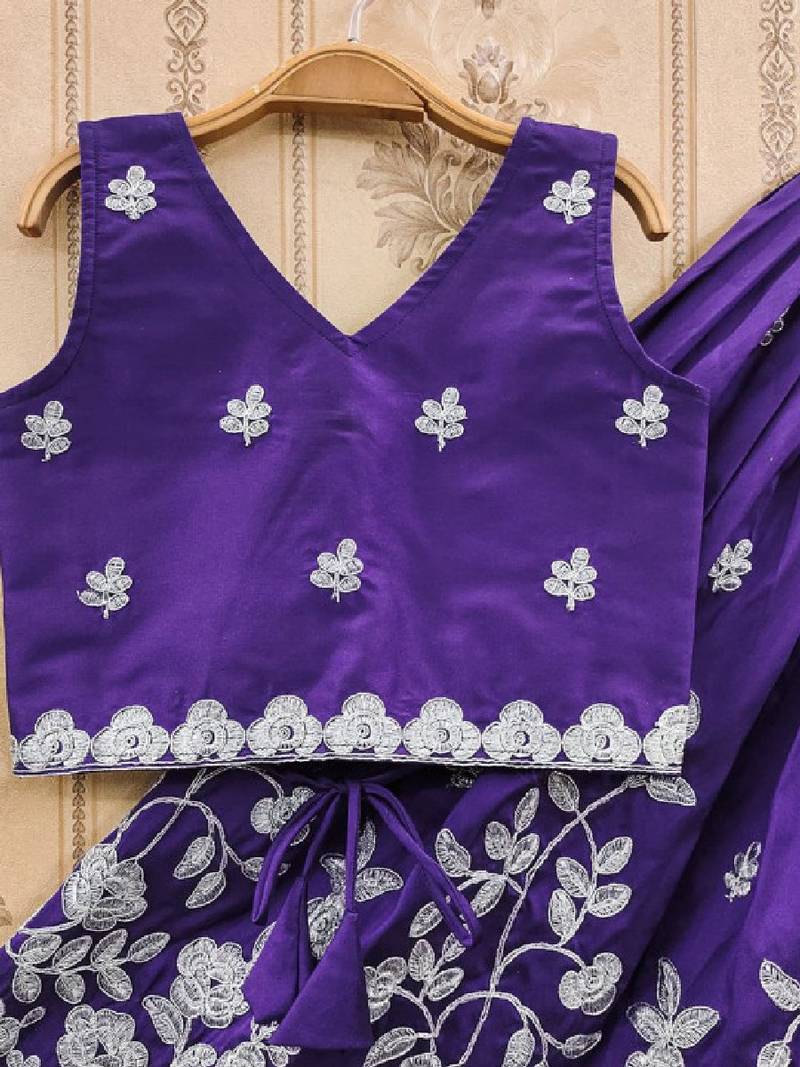 Girls embroidered zari work silk ready to wear lehenga & blouse