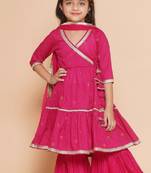 Girls ethnic motifs printed gotta patti tiered kurta with sharara