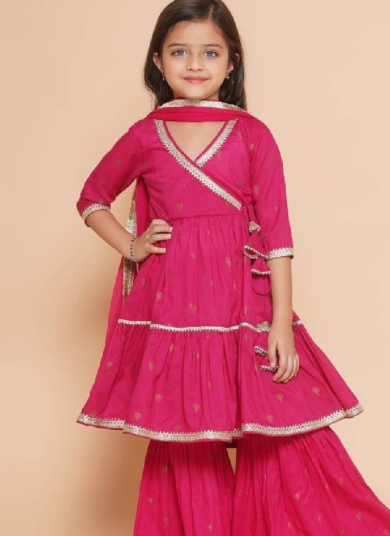 Girls ethnic motifs printed gotta patti tiered kurta with sharara