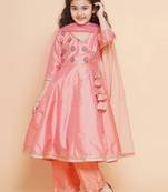 Girls embroidered angrakha gotta patti kurta with trousers & dupatta