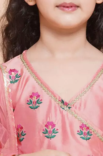 Girls embroidered angrakha gotta patti kurta with trousers & dupatta
