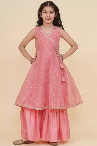 Girls floral woven design angrakha gotta patti anarkali kurta with sharara