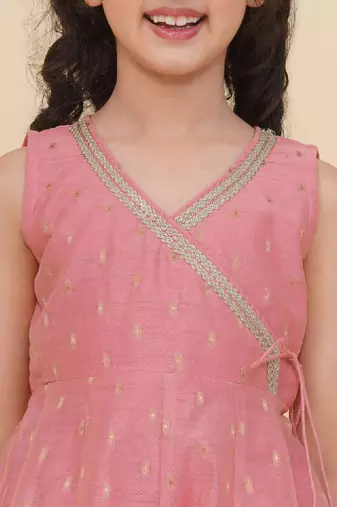 Girls floral woven design angrakha gotta patti anarkali kurta with sharara