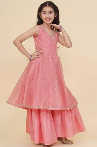 Girls floral woven design angrakha gotta patti anarkali kurta with sharara