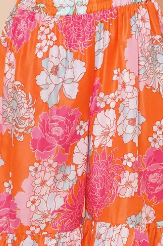 Girls floral printed angrakha anarkali kurta & sharara with dupatta