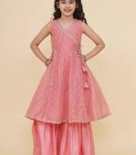 Girls ethnic motifs embroidered angrakha gotta patti kurta with sharara