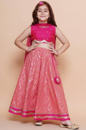 Girls embroidered ready to wear lehenga & blouse with dupatta