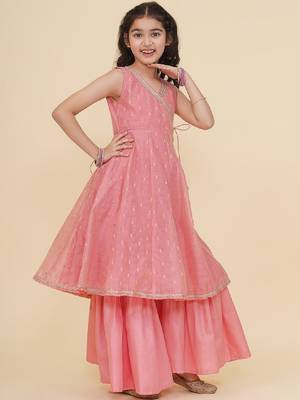 Girls ethnic motifs embroidered angrakha gotta patti kurta with sharara 4