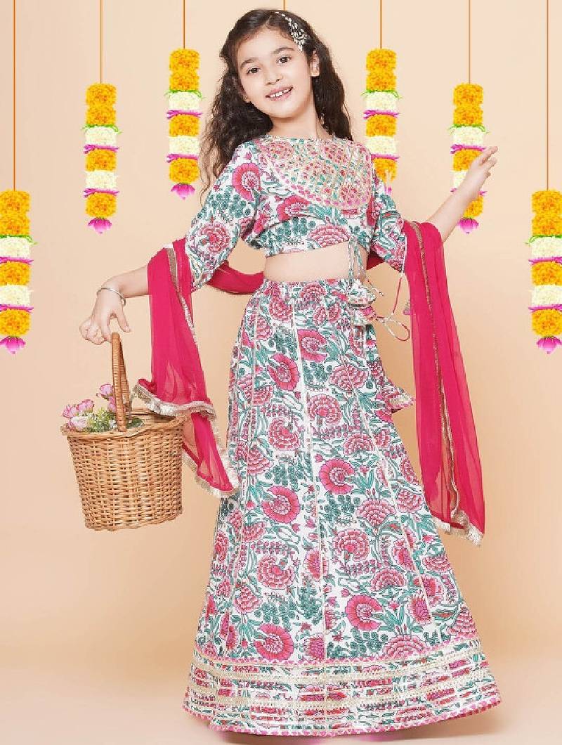 Girls floral printed ready to wear lehenga & blouse with dupatta