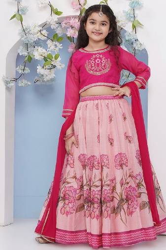 Girls floral embroidered ready to wear lehenga & blouse with dupatta
