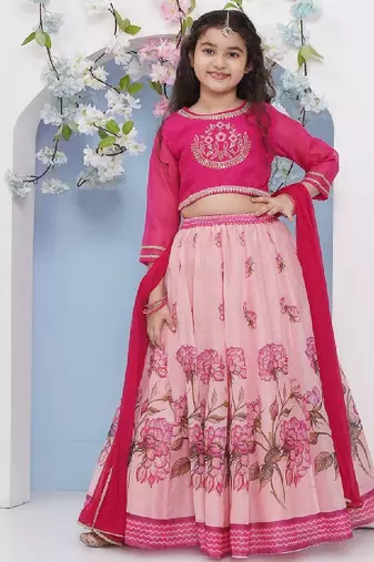 Girls floral embroidered ready to wear lehenga & blouse with dupatta