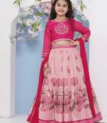 Girls floral embroidered ready to wear lehenga & blouse with dupatta