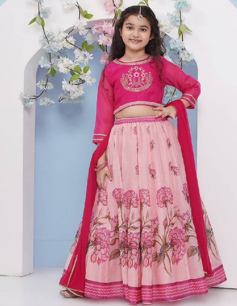 Girls floral embroidered ready to wear lehenga & blouse with dupatta