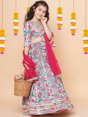 Girls floral printed ready to wear lehenga & blouse with dupatta 3