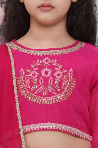 Girls floral embroidered ready to wear lehenga & blouse with dupatta