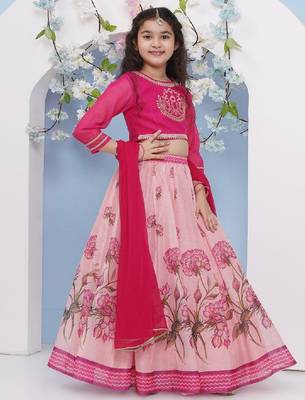 Girls floral embroidered ready to wear lehenga & blouse with dupatta 3