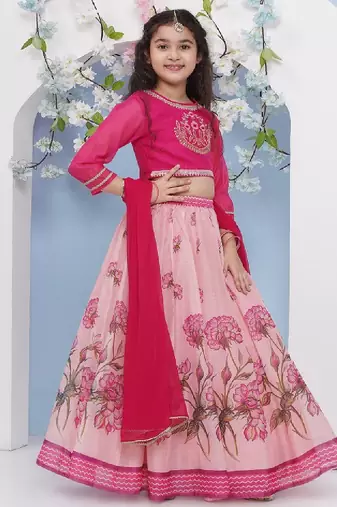 Girls floral embroidered ready to wear lehenga & blouse with dupatta