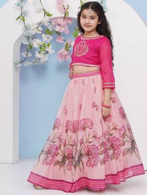 Girls floral embroidered ready to wear lehenga & blouse with dupatta 4