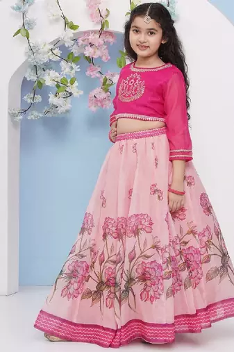 Girls floral embroidered ready to wear lehenga & blouse with dupatta