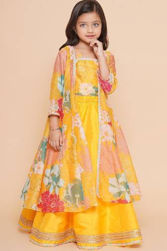 Girls floral printed ready to wear lehenga & blouse with shrug