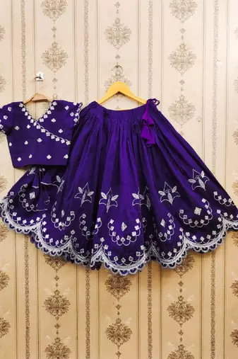 Ganga jambli thread work embroidered silk lehenga choli
