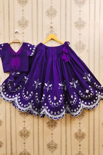 Ganga jambli thread work embroidered silk lehenga choli