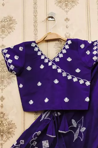 Ganga jambli thread work embroidered silk lehenga choli