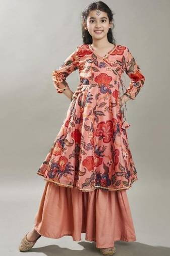 Girls floral printed a-line kurta with sharara