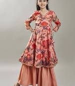 Girls floral printed a-line kurta with sharara
