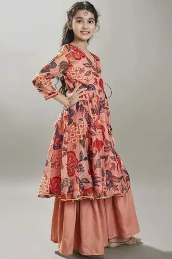 Girls floral printed a-line kurta with sharara
