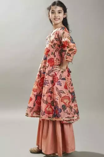 Girls floral printed a-line kurta with sharara